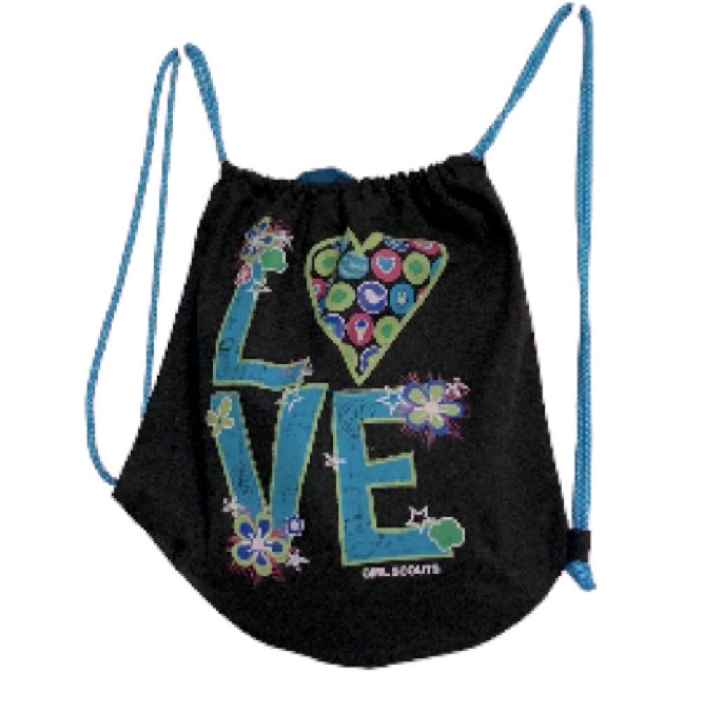 GIRL SCOUTS Love Hippie Flower Power Drawstring Bag Mini Backpack 15" x 15"